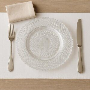 Set of Vintage Pressed Glass Dinner Plates – Starburst & Diamond Pattern